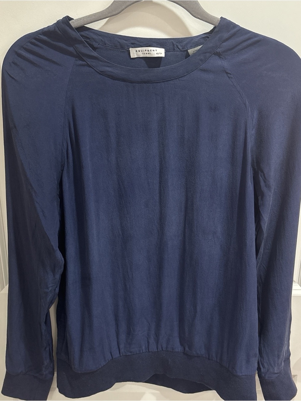 Equipment Navy Silk Long-Sleeve Crew Top